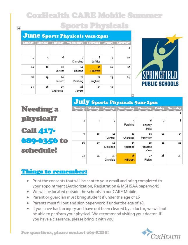  CARE Mobile Summer Schedule